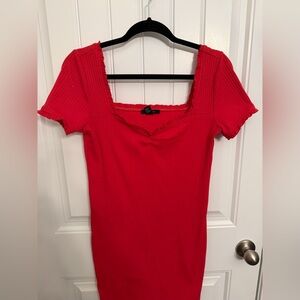 Forever 21 Red Ribbed Square Neck Minidress